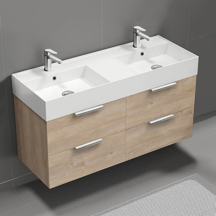 Bathroom Vanity Double Floating Bathroom Vanity, Modern, 48 Inch, Chrome Handles Nameeks DERIN236